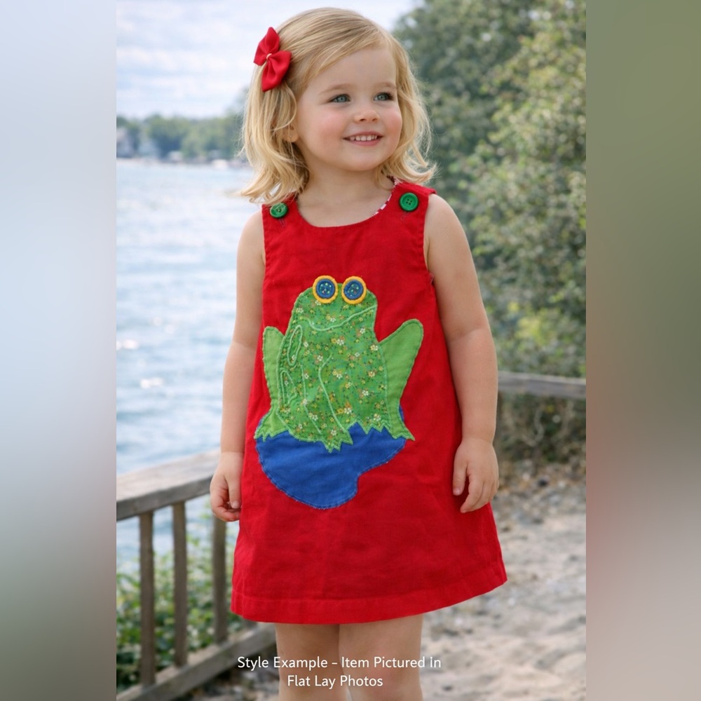 Vintage Handmade Frog Appliqué Toddler Dress Folk Art Red Fits 2T